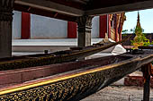 Luang Prabang, Laos - Wat Sene, two long boats used in the annual boat racing. 